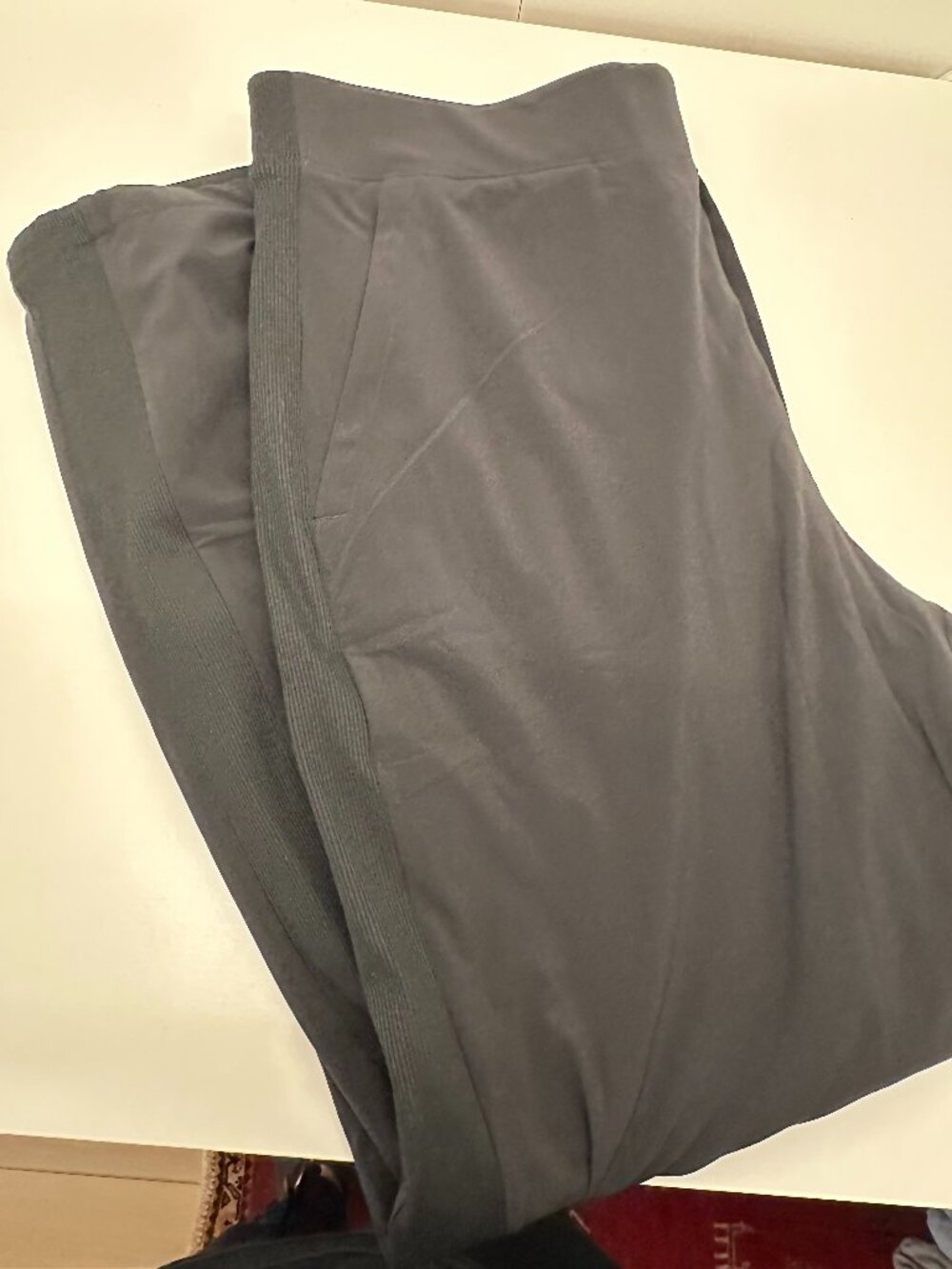 Athleta Black Pull-On Pants Size 14 Wide Ribbed Waistband Stretch